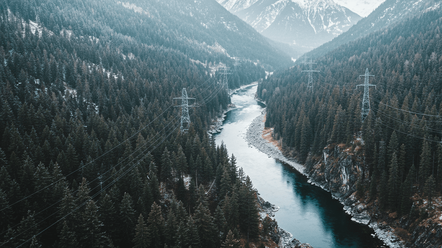 Power Lines in Forest